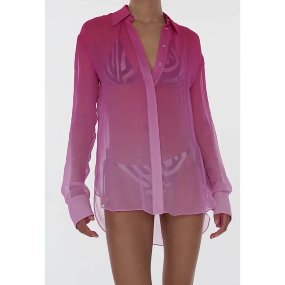 NWT Rat & Boa Diaz Sheer Pink Button Down Long Sleeve Blouse Top Medium - Picture 10 of 10